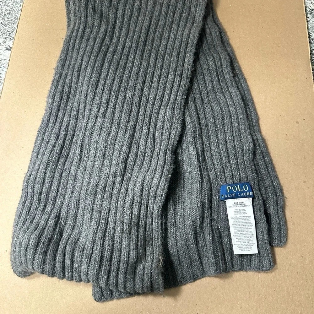 POLO RALPH LAUREN Men grey wool gorpcore career quiet luxury ribbed scarf